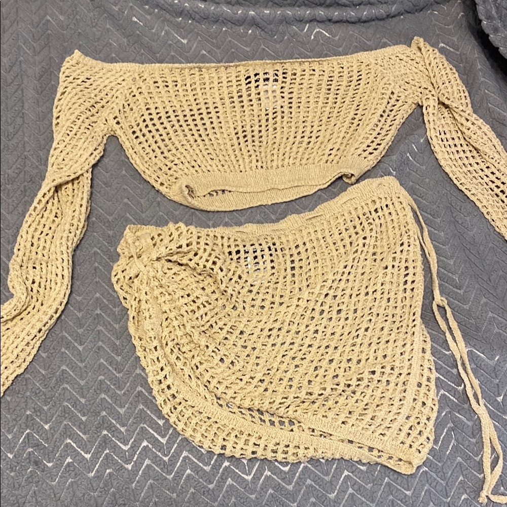 Off the Shoulder 2pc Mesh Swimsuit Coverup